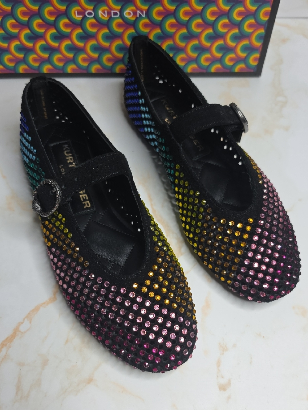 Kurt Geiger Mayfair Ballet Mary Jane Flats Multicolor Crystals Size 6 New